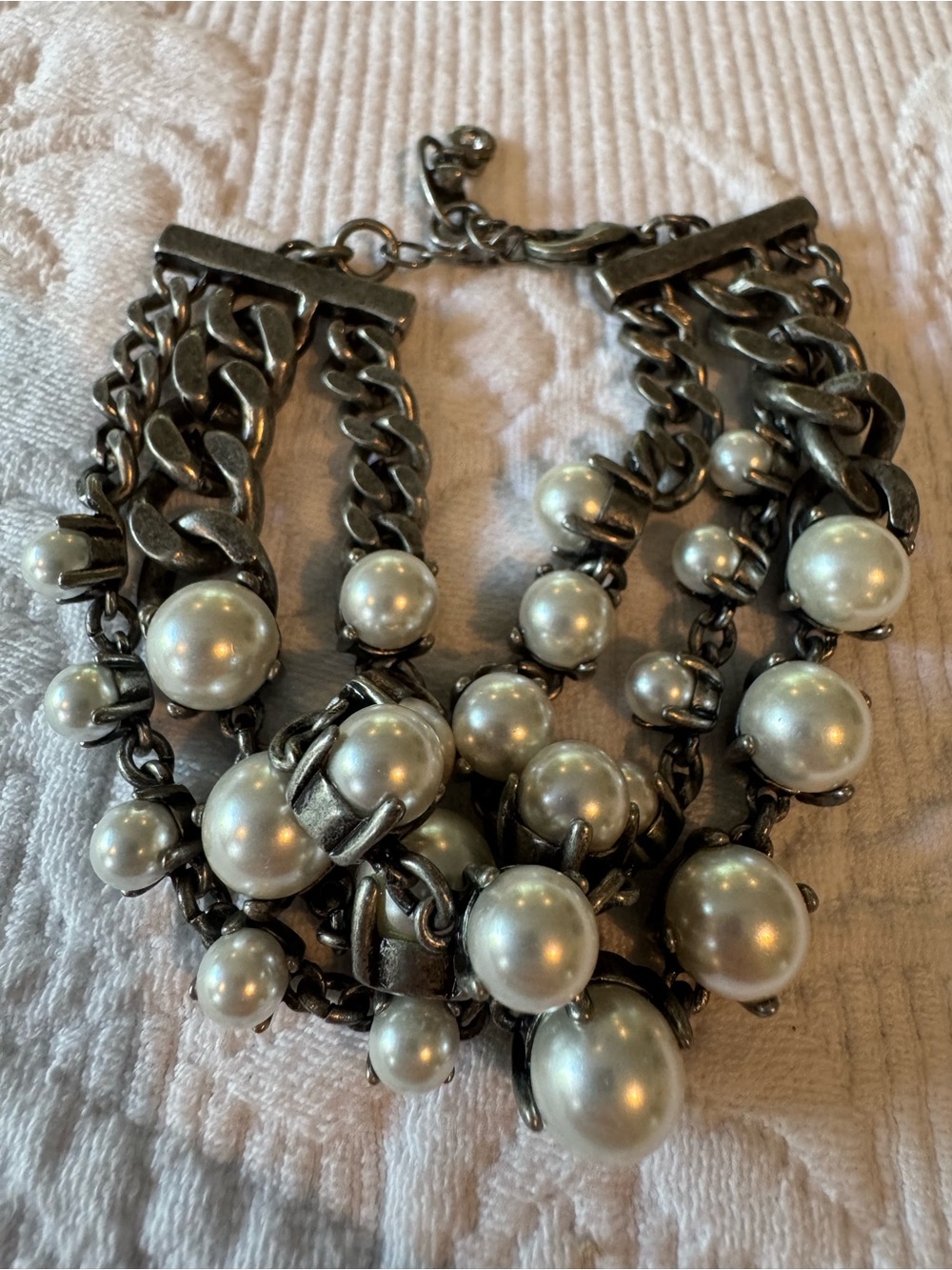 CAbi Silver-Tone Multi-Chain Pearl Bracelet